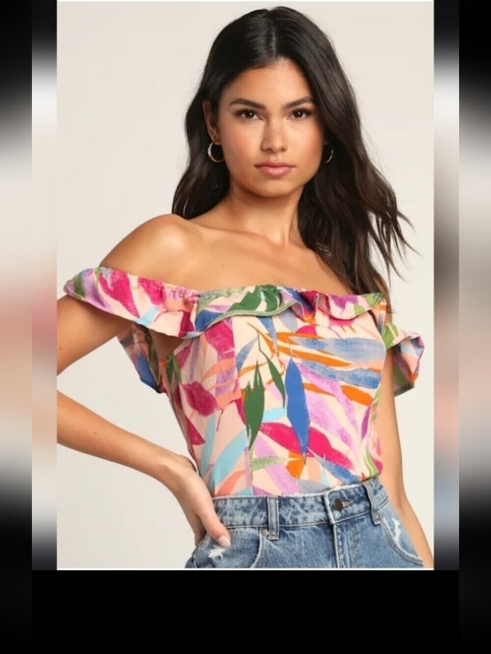 SAGE the Label Havana Lady Pink Multi Tropical Print Off The Shoulder Top